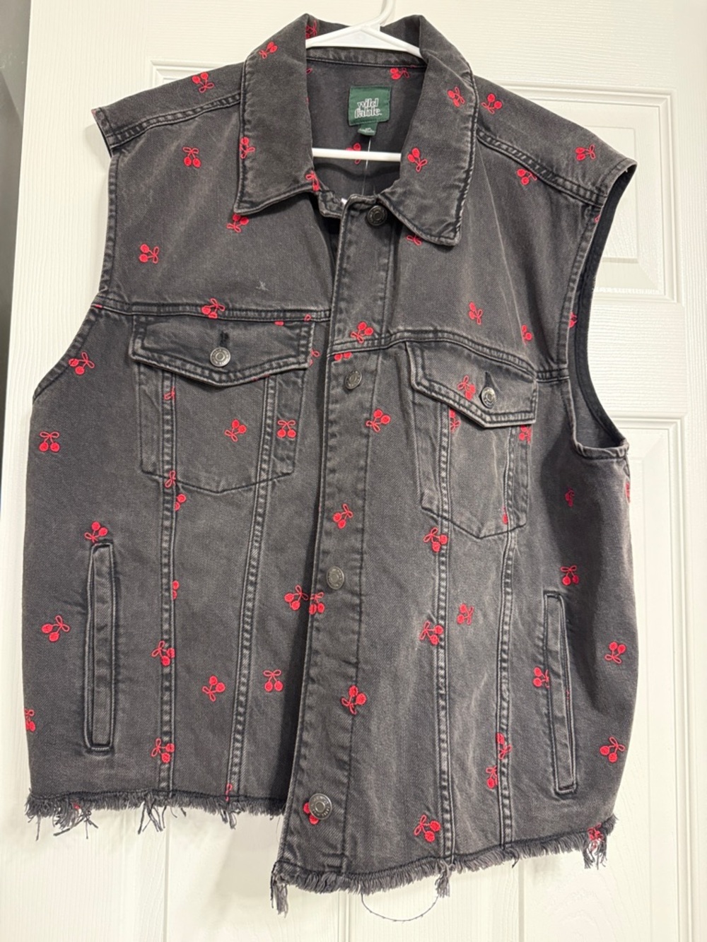 wild fable Black Vest with Red Cherry Embroidery
